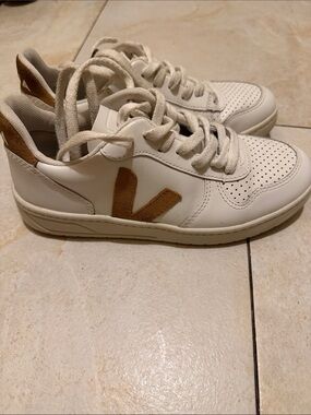 Veja White Leather Sneakers with Tan Suede V